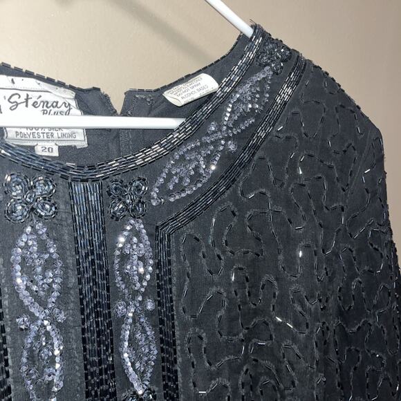 Stenay Plus Women's Black Silk Beaded Evening Dress Sz 20 90s Vintage Elegant - Picture 5 of 16